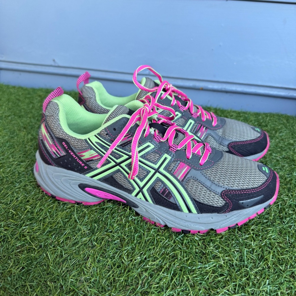 Asics Gel-Venture 5 Womens Grey Pink Lime Trail Running Shoes T5N8N Size 10